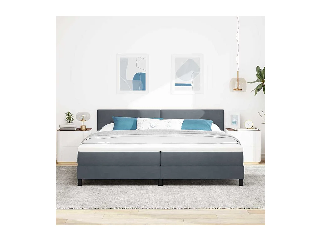 Cadre de lit avec matelas Gris foncé 200 x 200 cm tissu