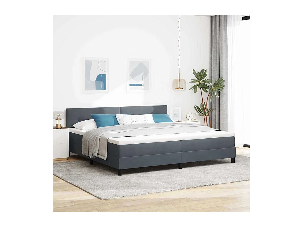 Cadre de lit avec matelas Gris foncé 200 x 200 cm tissu