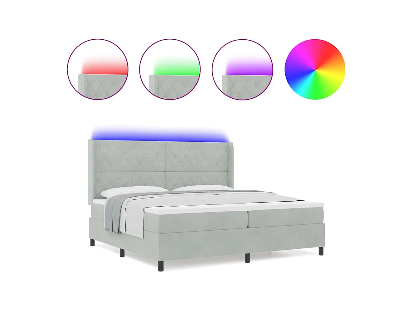 Cadre de lit avec Matelas LED Gris clair 200 x 200 cm Velours