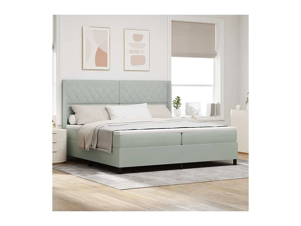 Cama Box Spring com LED e Colchão Cinzento-claro 200 x 200 cm