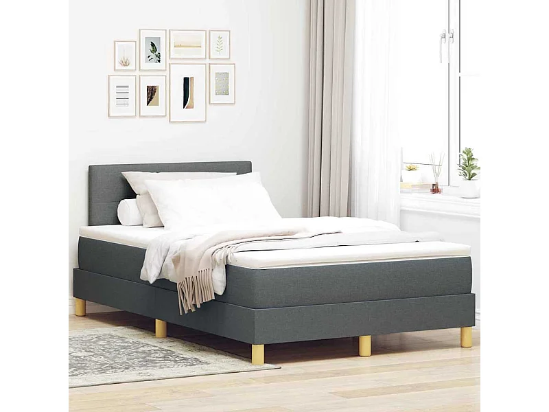 Cadre de lit avec matelas Gris foncé 120 x 190 cm tissu