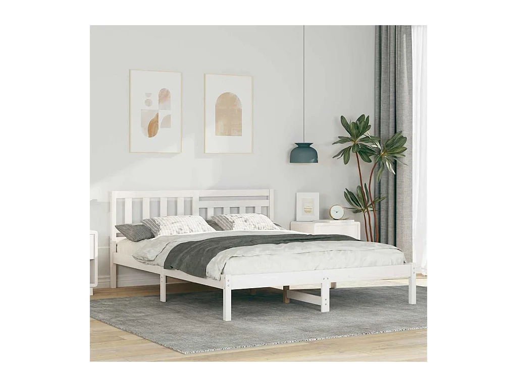 Cadre de lit Blanc 150 x 200 cm Bois massif en pin