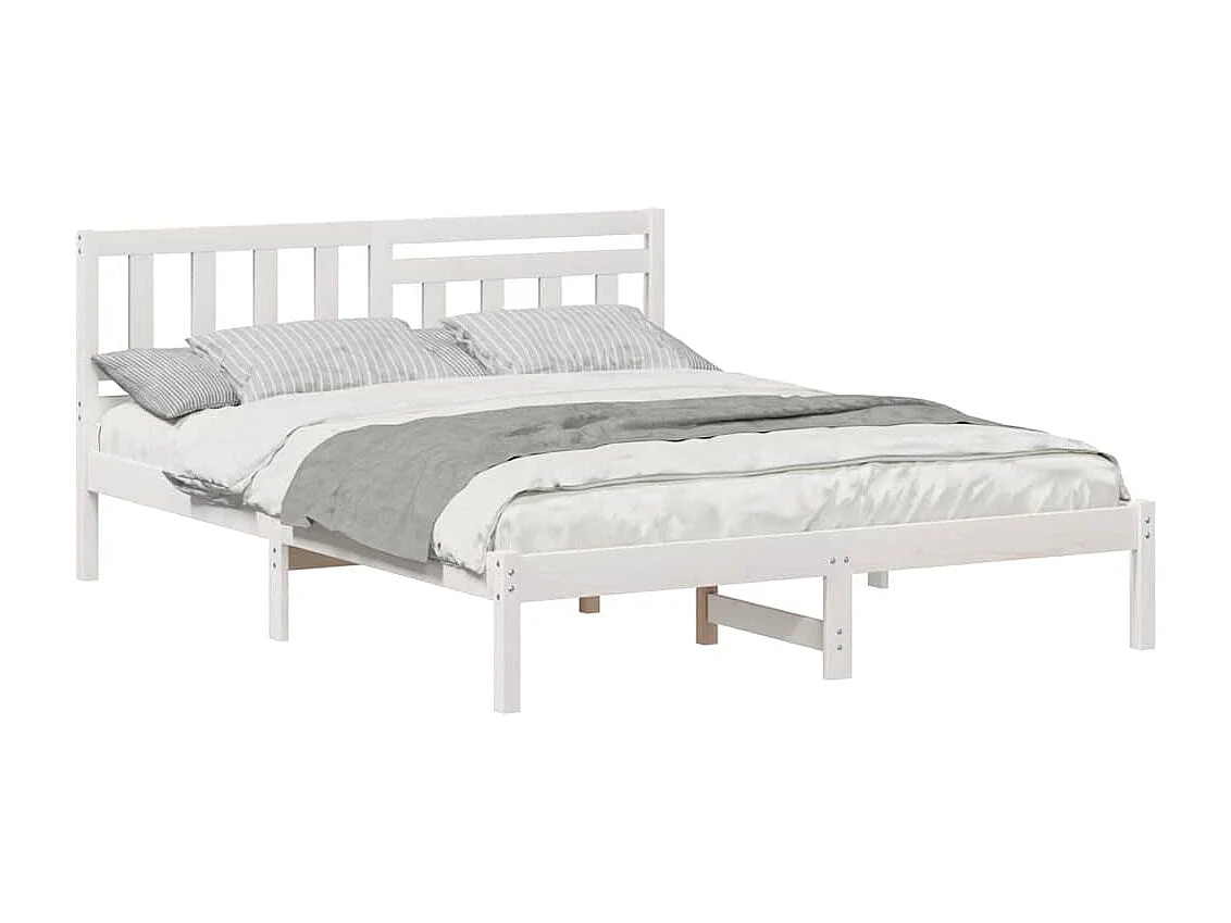 Bedframe met hoofdeinde Wit 150 x 200 cm Massief grenenhout