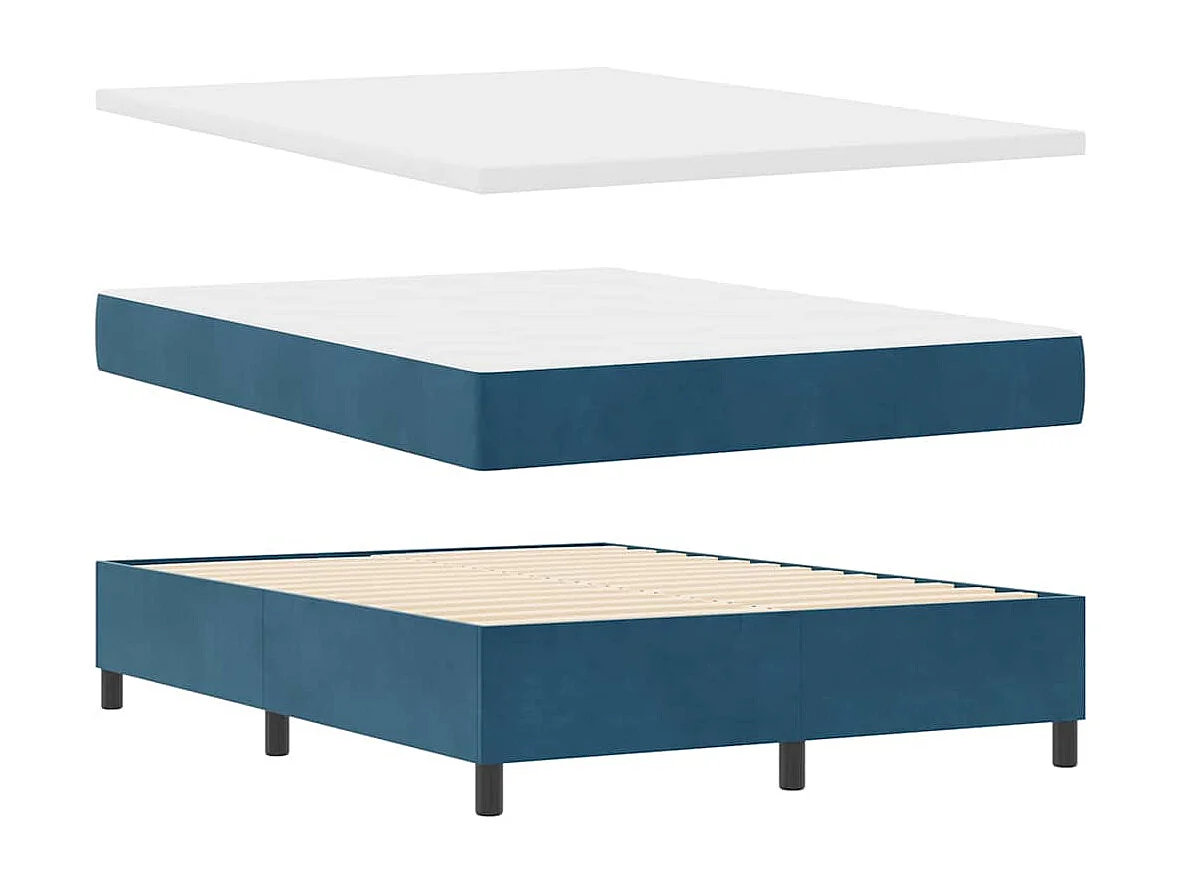 Cadre de lit avec matelas Bleu foncé 140 x 200 cm Velours