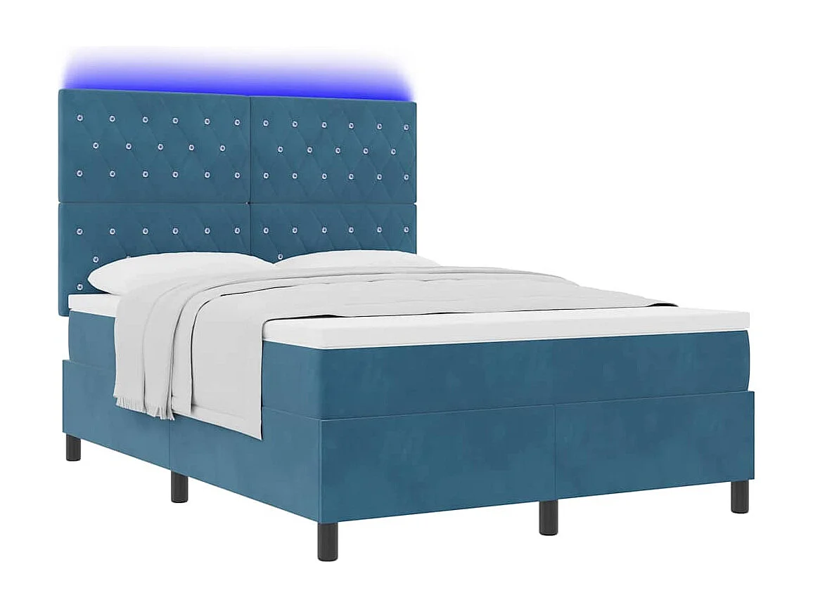 Cadre de lit avec matelas Bleu foncé 140 x 200 cm Velours