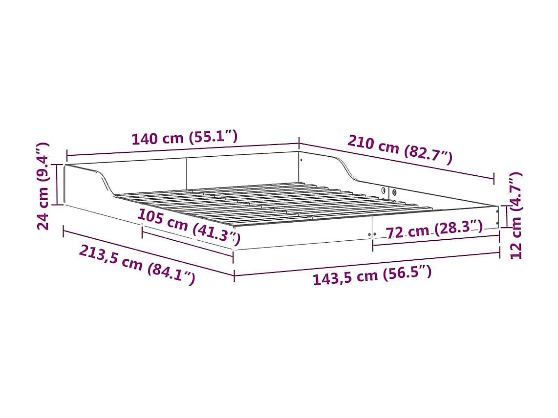 Cadre de lit Blanc 140 x 210 cm Bois massif en pin