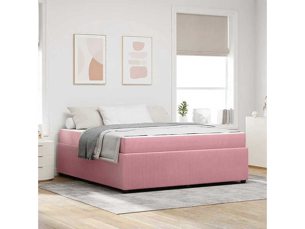 Estrutura de cama com colchão Rosa 180 x 200 cm Veludo