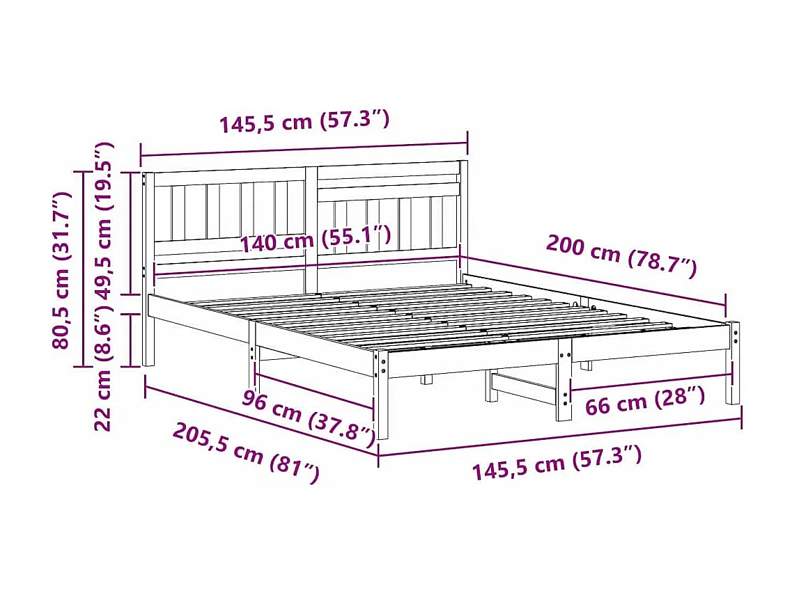 Cadre de lit Marron 140 x 200 cm Bois massif en pin