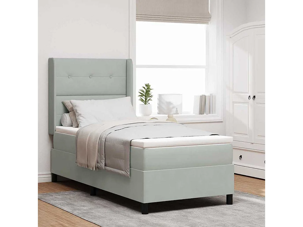 Cama con Box Spring LED y Colchón Manual Gris claro 90 x 200 cm