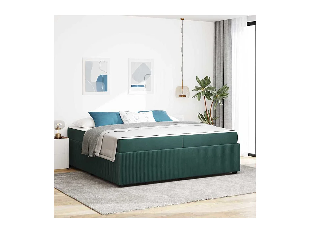 Cadre de lit avec matelas Vert foncé 200 x 200 cm Velours