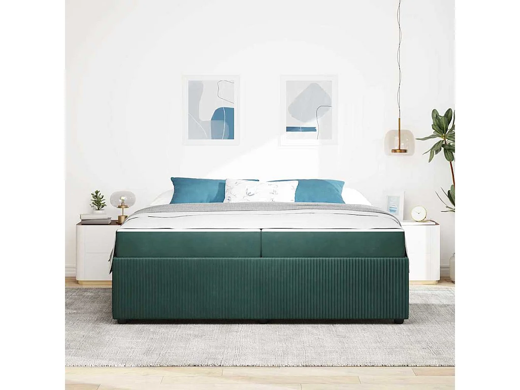 Cadre de lit avec matelas Vert foncé 200 x 200 cm Velours
