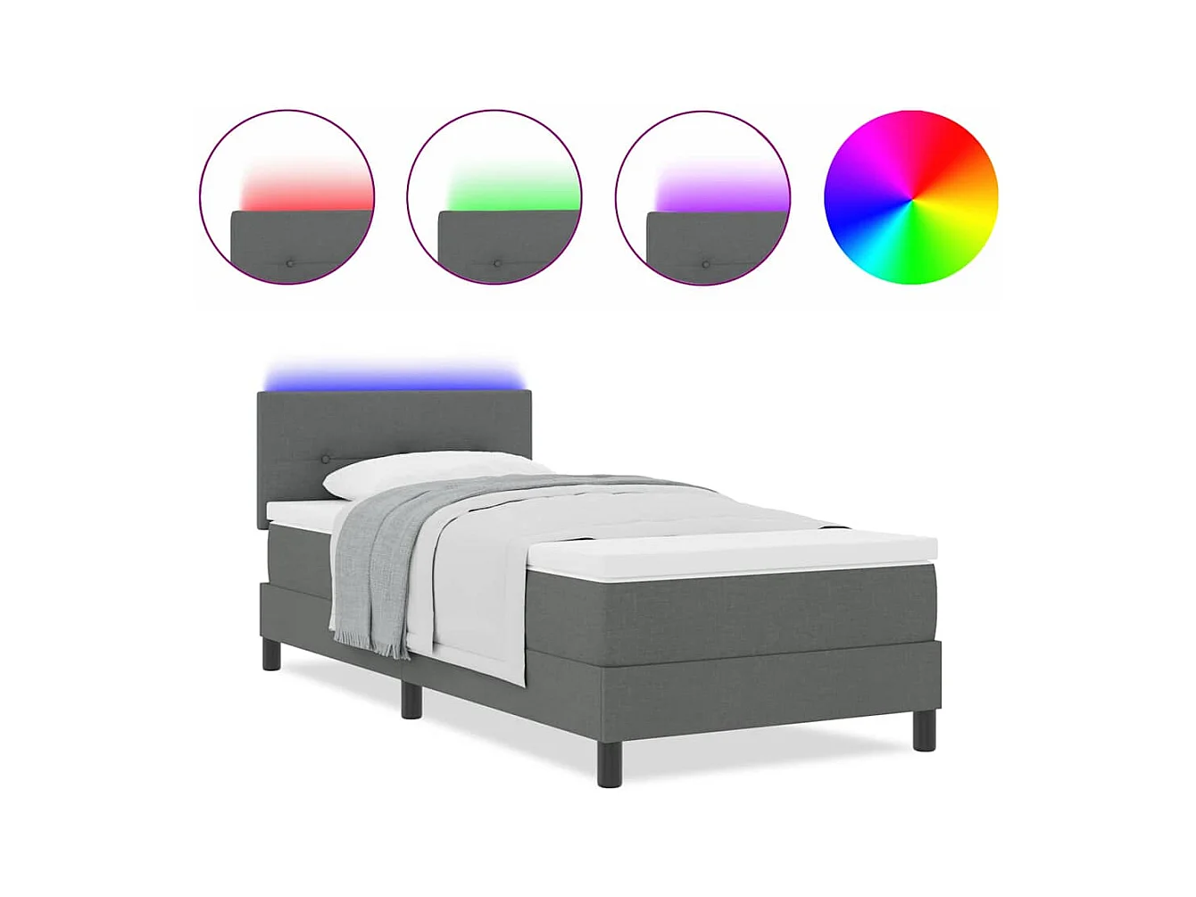 Cadre de lit avec matelas Gris foncé 90 x 200 cm tissu