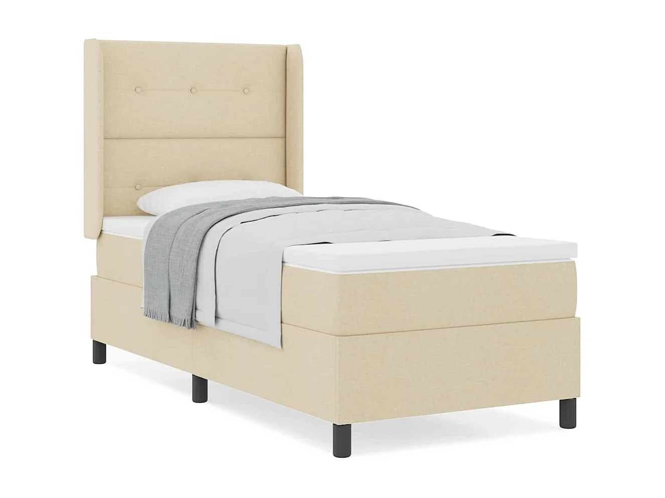 Cama tipo Box Spring con colchón Crema 90 x 200 cm tela