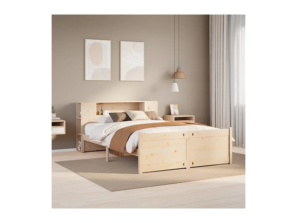 Bed met boekenkast zonder matras massief grenenhout 120x190 cm