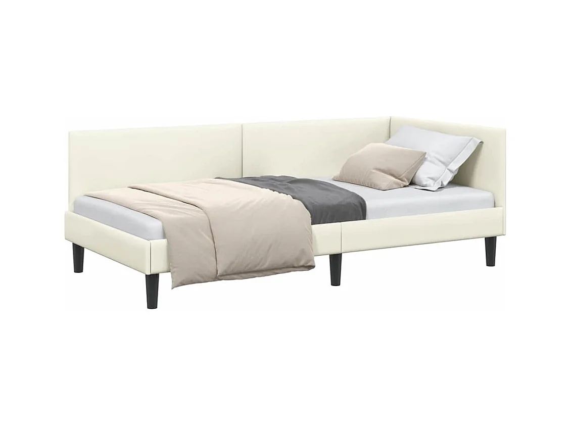 Cadre de lit d'angle Autre avec tête de lit Crème 90 x 190 cm