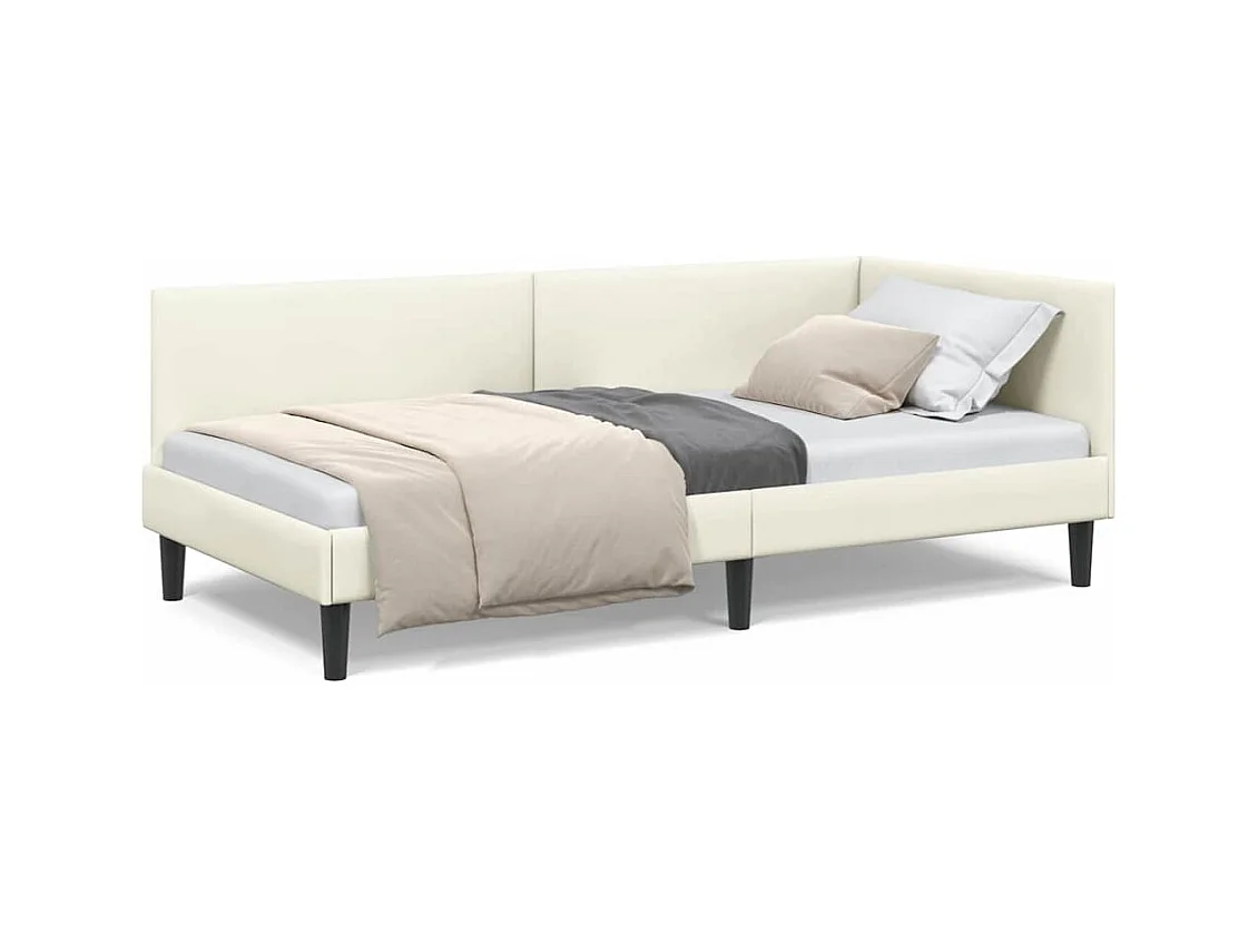 Cadre de lit d'angle Autre avec tête de lit Crème 90 x 190 cm