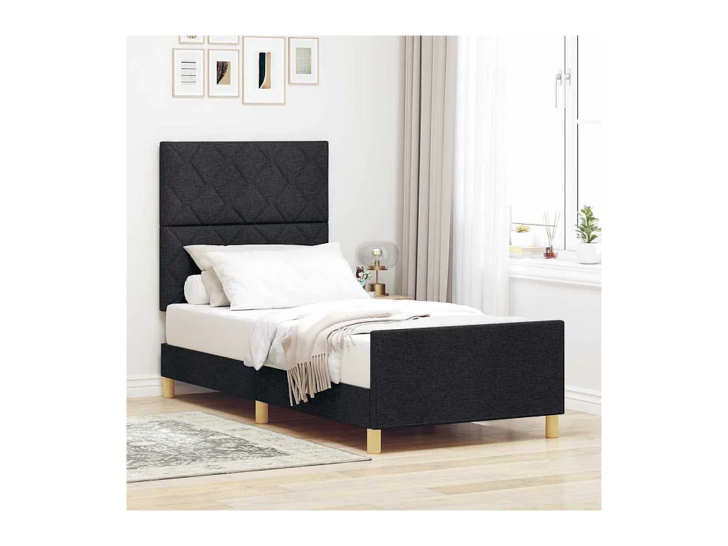 Estrutura da Cama com cabeceira Preto 100 x 200 cm tecido