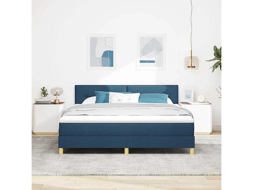 Cama tipo Box Spring con colchón Azul 180 x 200 cm tela