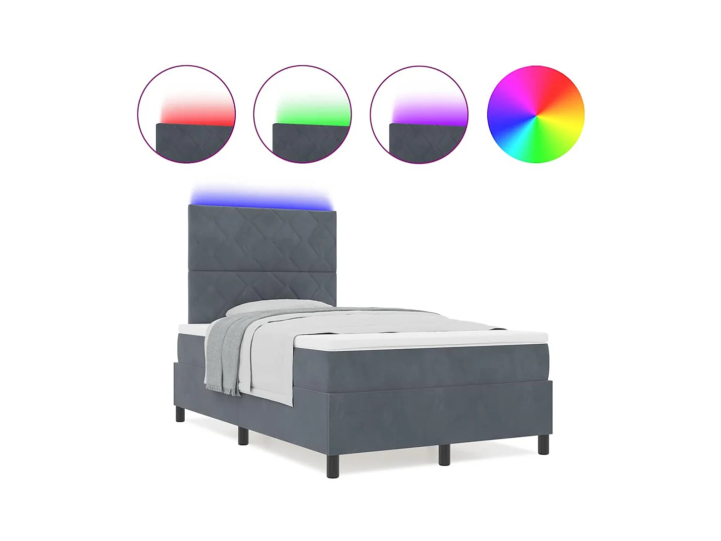 Cadre de lit avec matelas Gris foncé 120 x 200 cm Velours