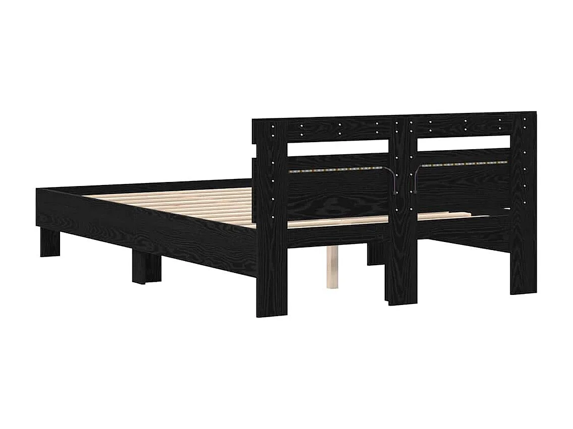 Bedframe met hoofdeinde Zwart eiken 135 x 190 cm Bewerkt hout