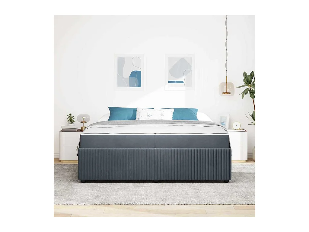 Cadre de lit avec matelas Gris foncé 200 x 200 cm Velours