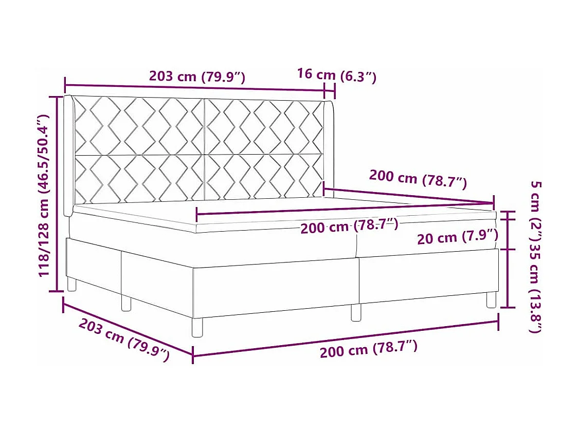 Cadre de lit avec matelas Noir 200 x 200 cm tissu