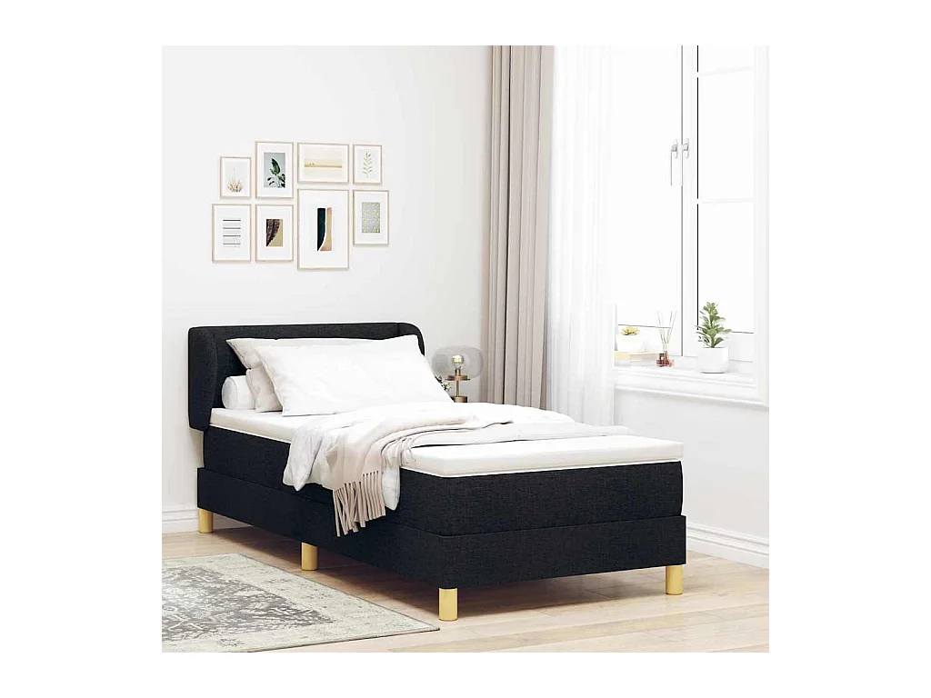 Boxspringbed met Matras Crème 90x200 cm Stof Zwart 90 x 190 cm