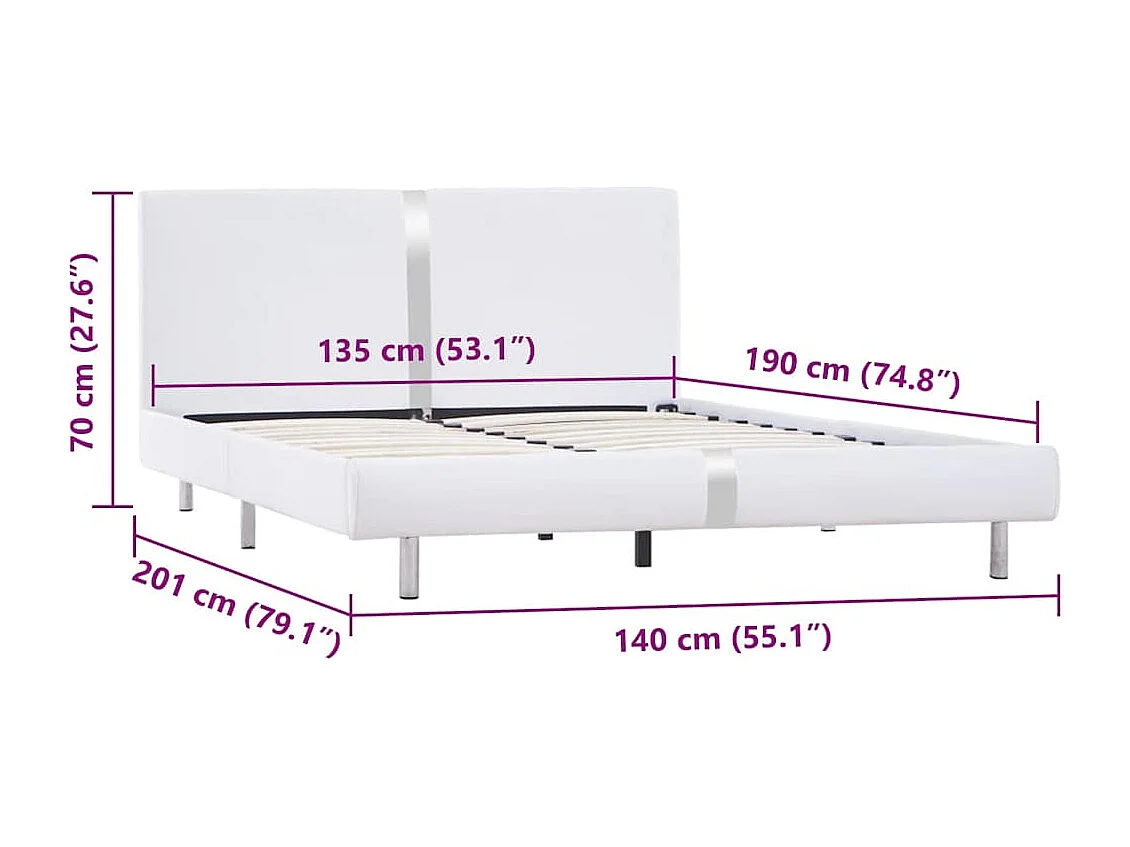 Cadre de lit sans matelas blanc similicuir 135x190 cm
