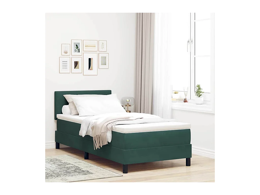 Cadre de lit avec matelas Vert foncé 100 x 200 cm tissu