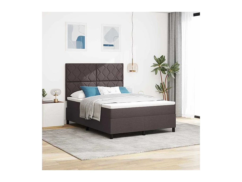 Cadre de lit avec matelas Marron foncé 140 x 190 cm tissu