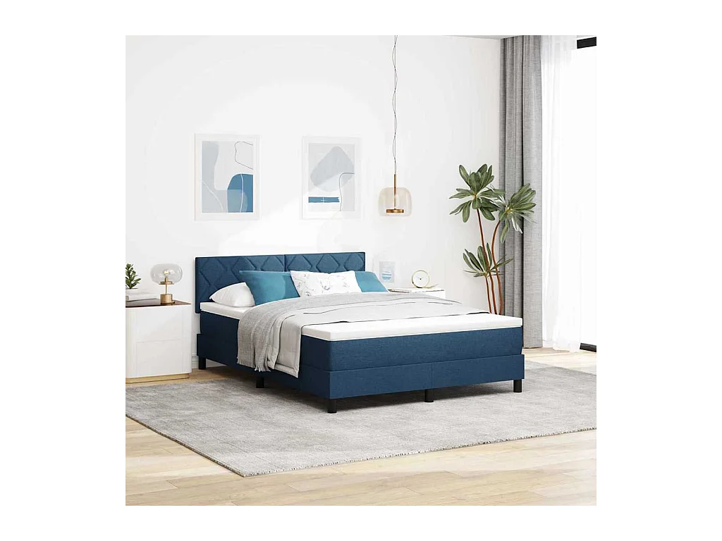 Cadre de lit avec matelas Bleu foncé 160 x 200 cm tissu