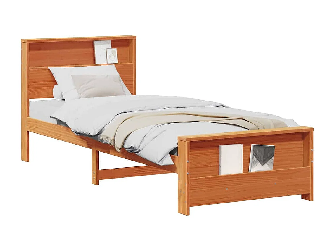 Estructura de cama con cabecera Marrón cera 75 x 190 cm