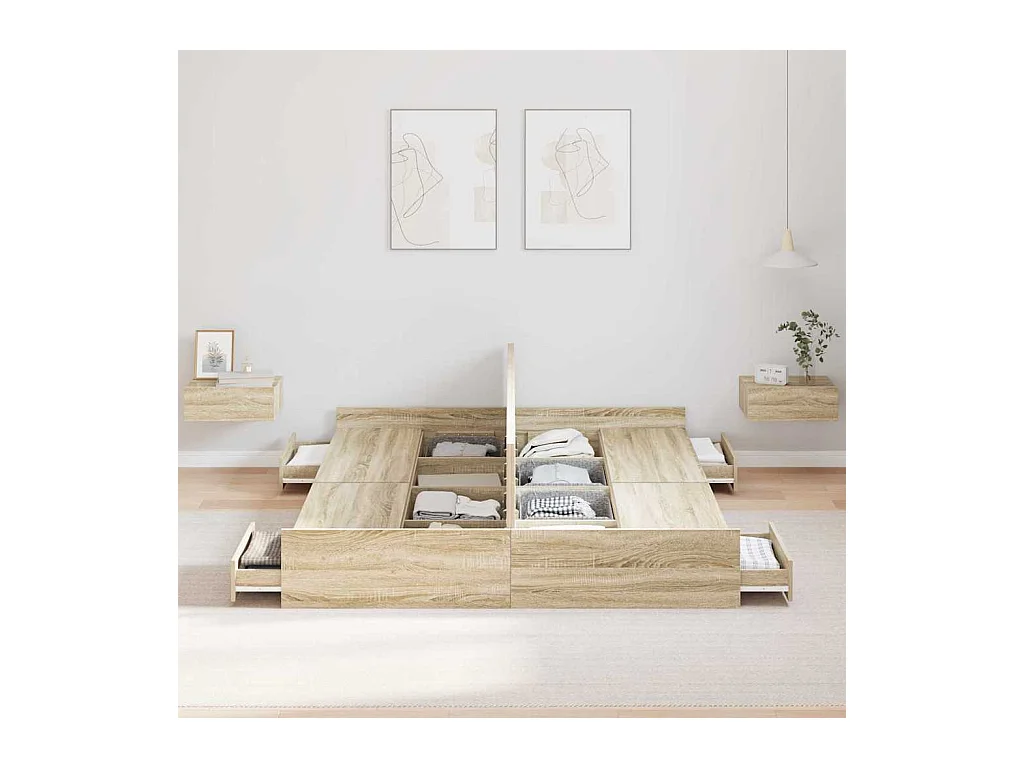 Cadre de lit avec rangement Chêne sonoma 135 x 190 cm