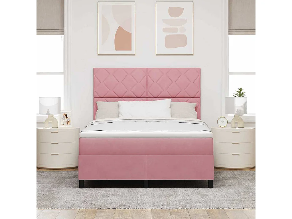 Cama tipo Box Spring con colchón Rosa 160 x 200 cm Terciopelo