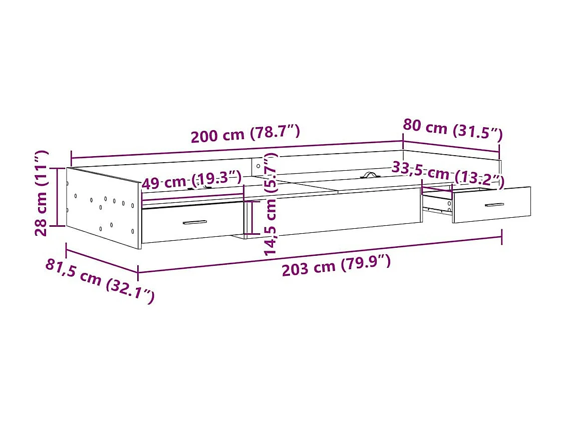 Estrado de cama com arrumação com cabeceira Cinza Sonoma 80 x 200 cm