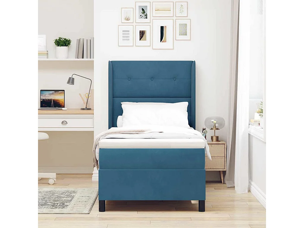 Cadre de lit avec Matelas LED Bleu 90 x 200 cm Velours