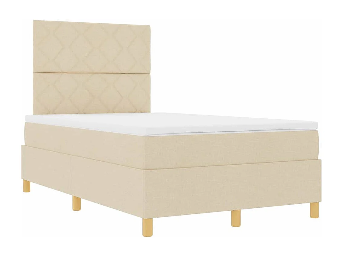 Cama tipo Box Spring con cabecera Crema 120 x 190 cm tela