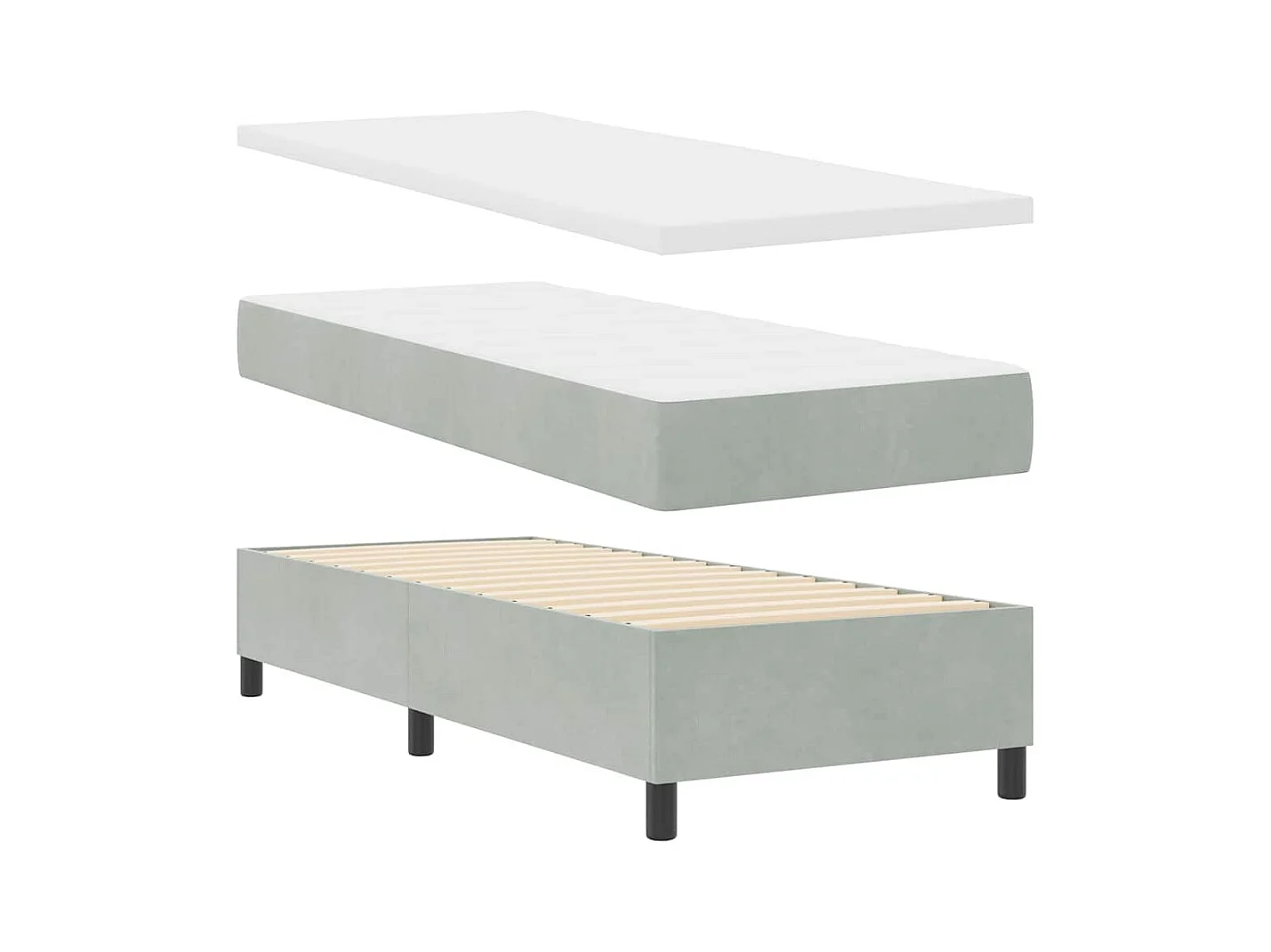 Cadre de lit avec matelas Gris clair 80 x 200 cm Velours