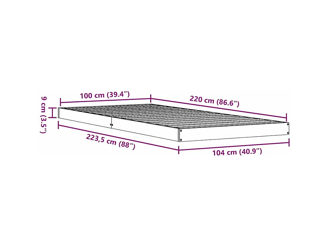 Estructura de cama Natural 100 x 220 cm Madera maciza de Pino