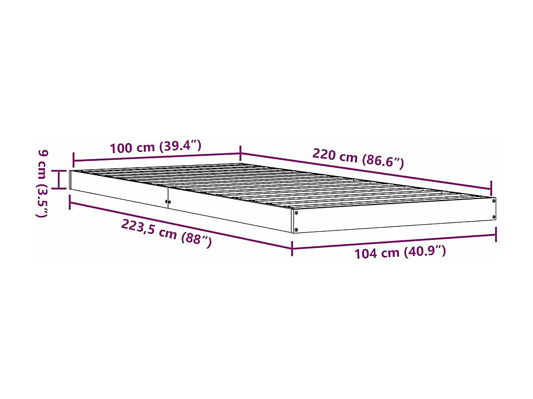 Bedframe Naturel 100 x 220 cm Massief grenenhout