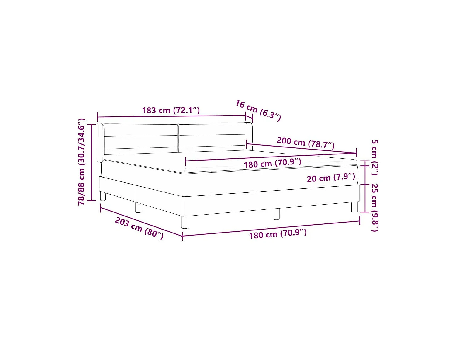 Cama con Somier con colchón Gris oscuro 180 x 200 cm tela