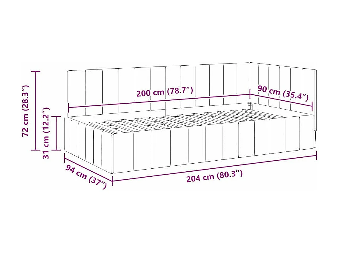 Estructura de cama en esquina Gris claro 90 x 200 cm Terciopelo