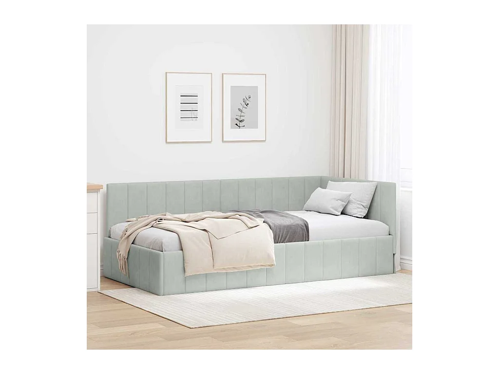 Cadre de lit d'angle Gris clair 90 x 200 cm Velours