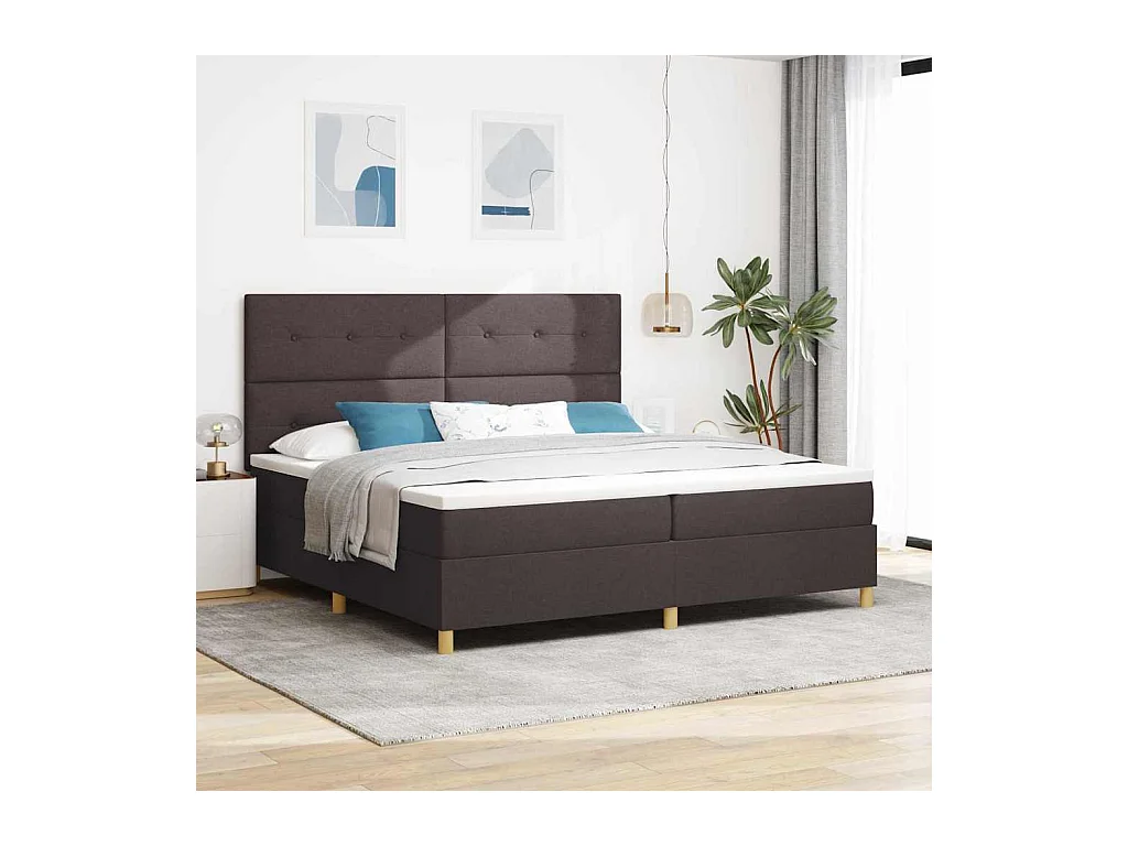 Cadre de lit avec matelas Marron foncé 200 x 200 cm tissu