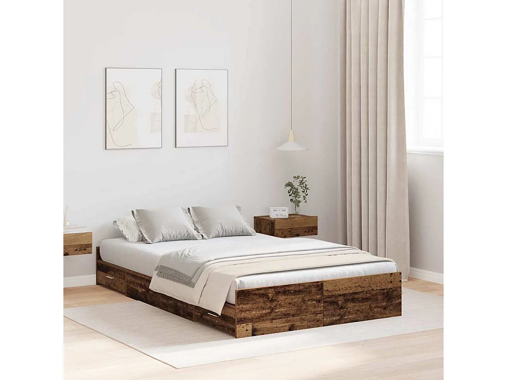 Cama con almacenamiento con cabecera Madera vieja 120 x 200 cm