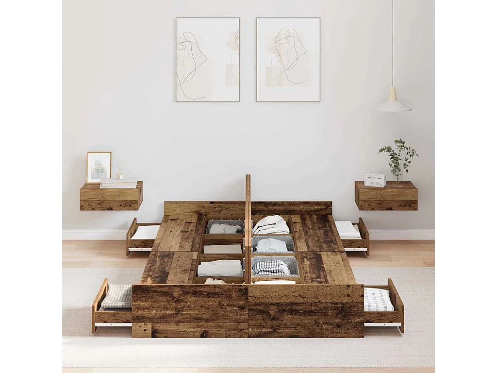 Cama con almacenamiento con cabecera Madera vieja 120 x 200 cm