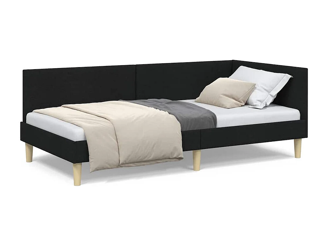 Cadre de lit d'angle Noir 90 x 190 cm Tissu et bois reconstitué