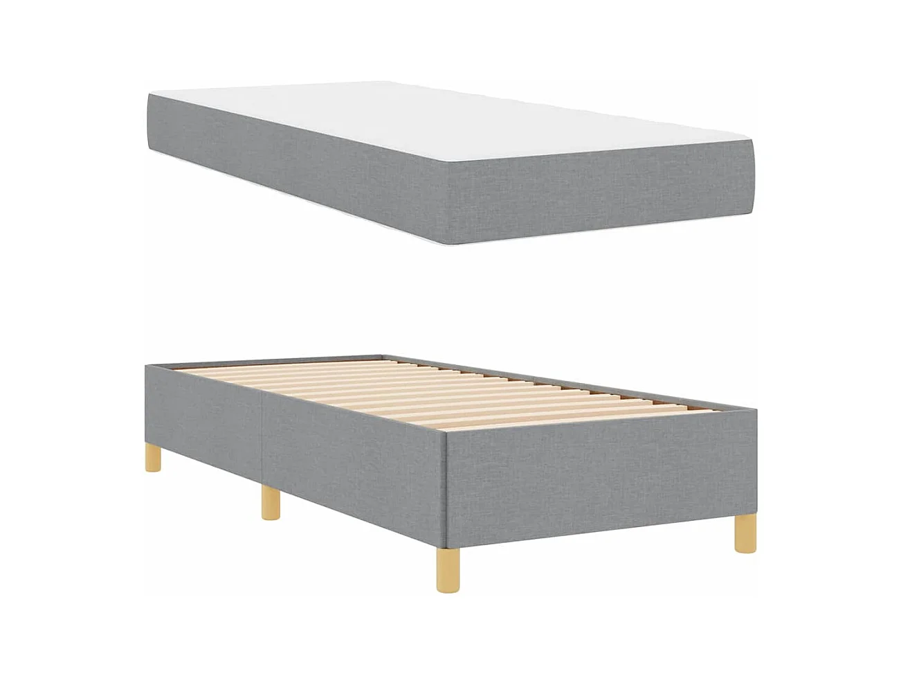 Cadre de lit Gris clair et Marron et Blanc 80 x 200 cm tissu