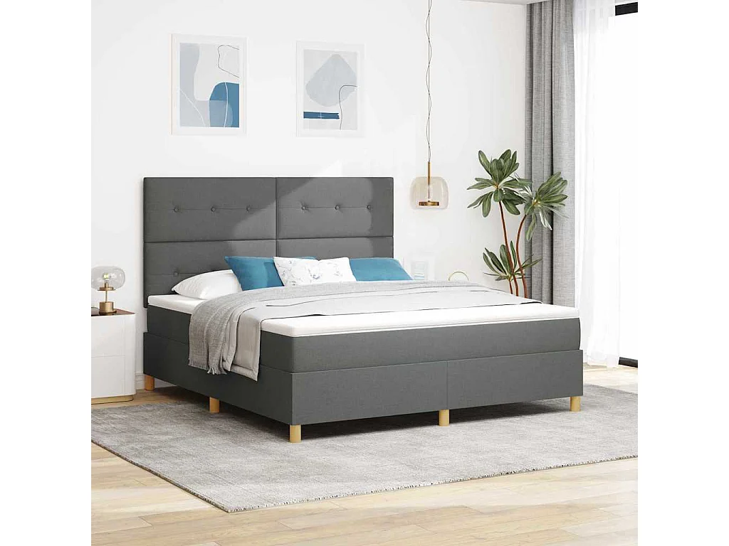 Cama tipo Box Spring con colchón Gris oscuro 180 x 200 cm tela