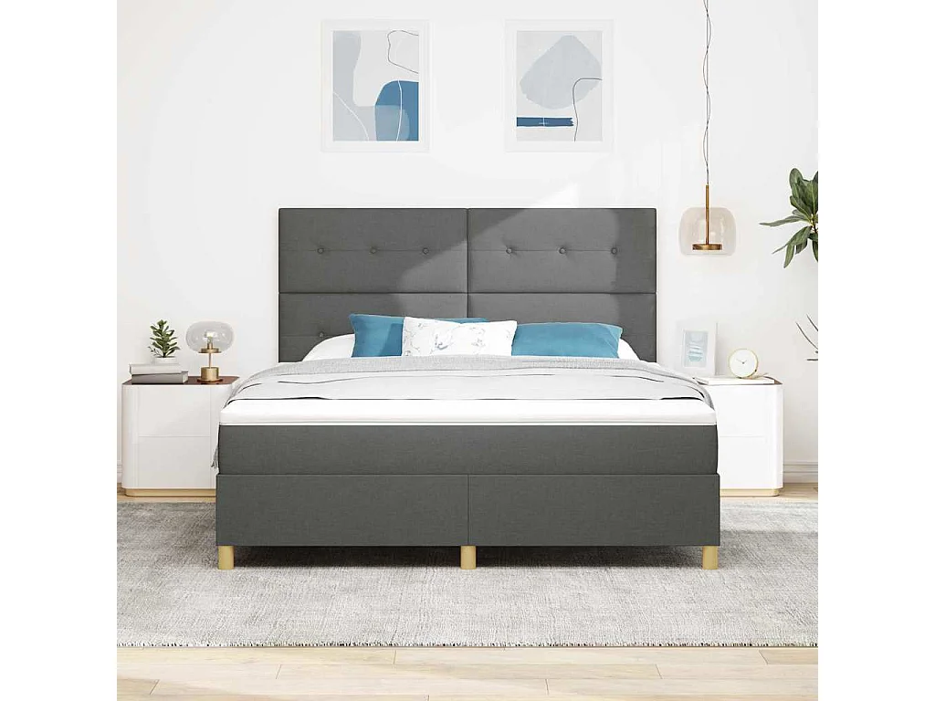 Cama tipo Box Spring con colchón Gris oscuro 180 x 200 cm tela
